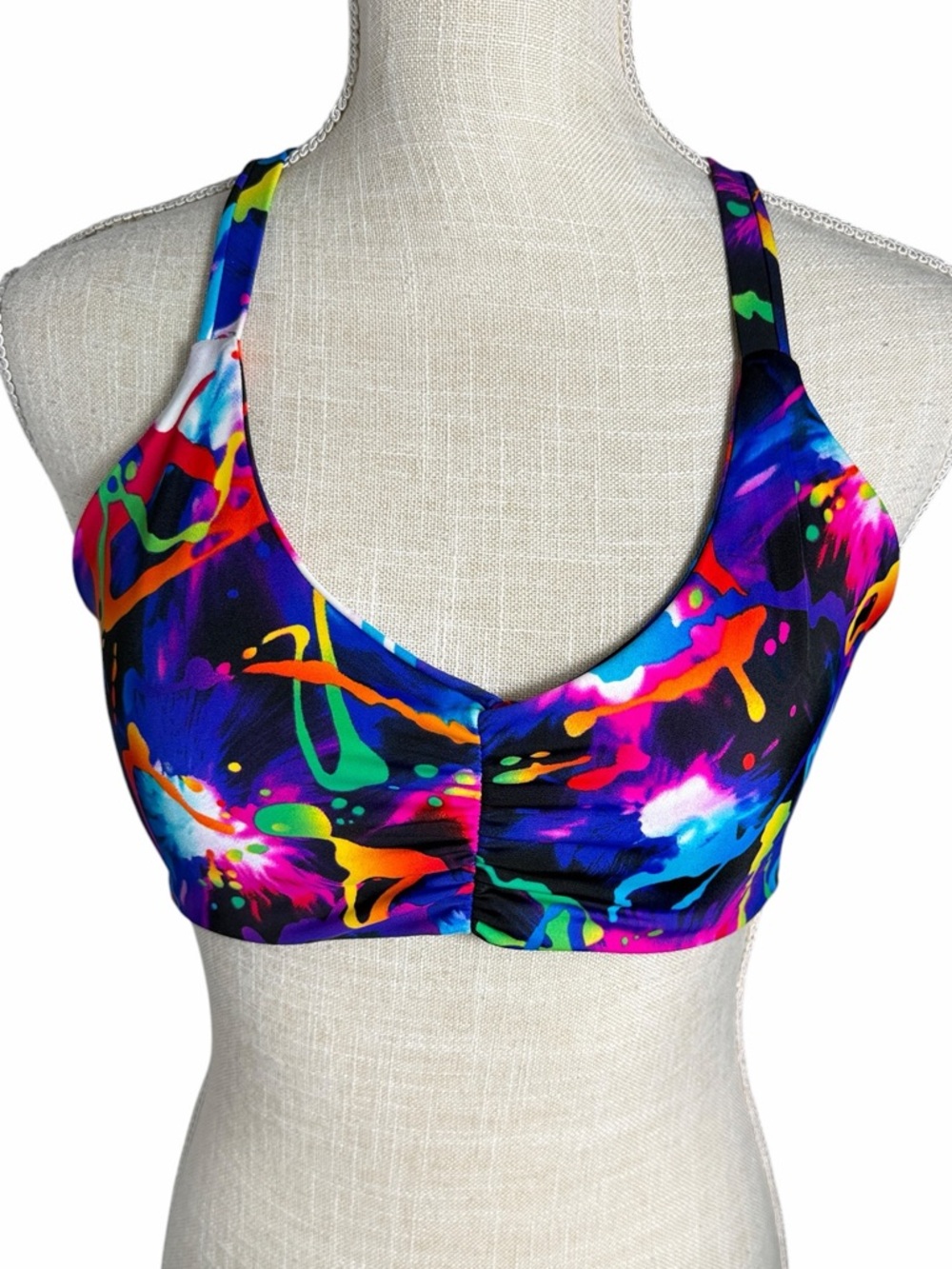 Fused Hawaii Kohanaiki Neon Paint Splatter Criss Cross Bikini Top